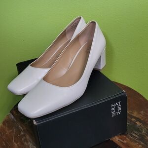 Naturalizer Womens Karina Square Toe Pump Satin Pearl White Leather